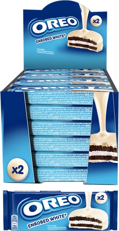 OREO Original Koekjes met een Bedekking met Witte Chocoladesmaak - Doos 24 x 41g - Koek voor Onderweg - Displaydoos