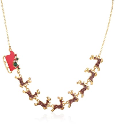 Dailygoods- Kerstketting Goud/Rood/Groen - Sieraad voor Vrouwen - Feestelijke Accessoires - Elegant Cadeau - Verstelbare Lengte 50+5 cm - Zinklegering