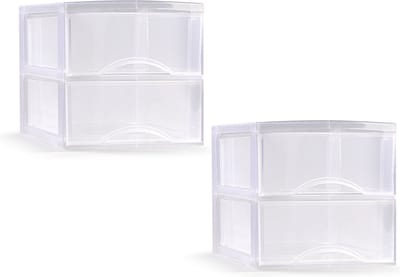 Plasticforte Ladeblokje/bureau organizer - 2x met 2 lades - transparant - L26 x B36 x H25 cm