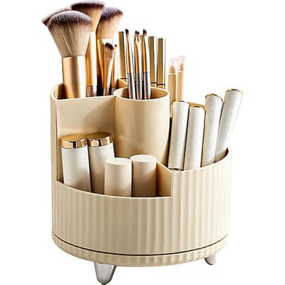 Make-upkwastenhouder 360 graden draaiende cosmetische opbergbeker voor kaptafel kleine parfum lippenstift wit