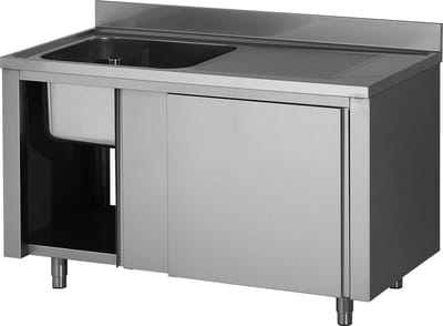 Spoelbakkast, 2 Schuifdeuren, Enkele spoelbak links, 1200mm, Saro 700-2710