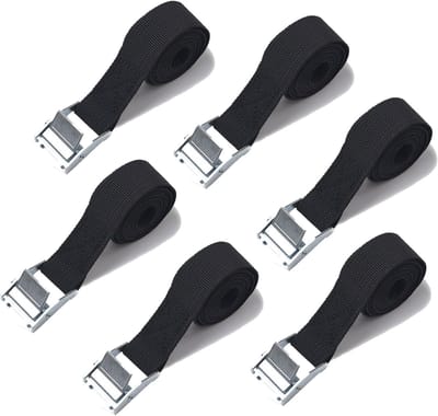Spanbanden Set - Sjorbanden Klem - Bagage Vervoeren - Roestvrijstalen Gesp - 6 Stuks 2 Meter - Zwart