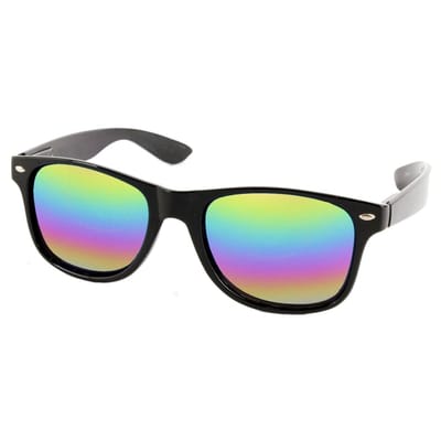 Fako Fashion - Mat Zwarte Zonnebril Met Regenboog Spiegelglazen - Heren Zonnebril - Dames Zonnebril - UV400 - Mat Zwart - Spiegel Regenboog