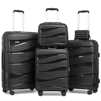Reisbagageset – Voor vakantie en zakelijk gebruik – Lichtgewicht met harde schaal, cosmeticakoffer en minidoos, TSA-slot – Zwart, duurzaam materiaal (bijv. 55 cm, 68 cm, 78 cm, 35 cm, 20 cm)