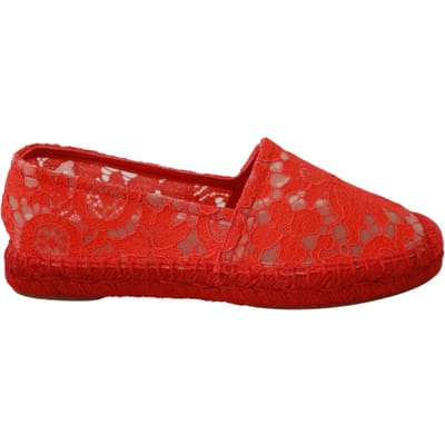 Dolce & Gabbana Rode Kant Katoenen Espadrilles Ballerina's