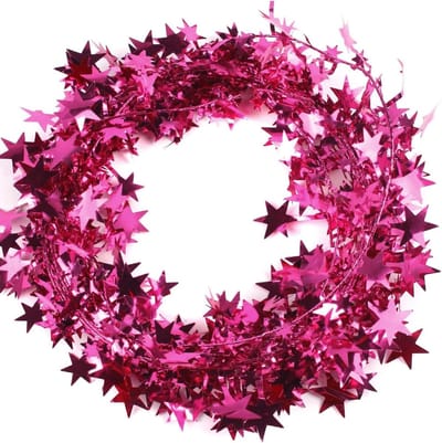 Lange roze lametta slinger van 7,5 meter voor kerstdecoratie, feestversiering en tafeldecoratie voor verjaardagen en evenementen