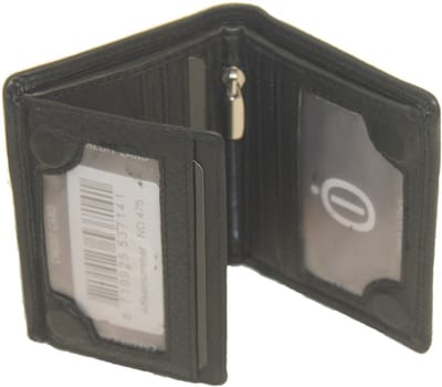 Oi zwart leren portemonneetje / Klein beursje met magneet sluiting / compact pasjesmapje met 3 zichtvakken en ruimte voor biljetten / RFID SAFE / zwart leer / 475