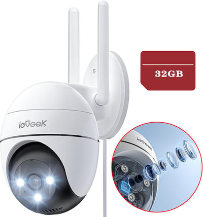ieGeek ZS-GQ2 Beveiligingscamera Buiten – 2K HD 3MP - Buiten Camera Met Nachtzicht – Buitencamera - Bewakingscamera voor Buiten- Met WiFi en APP - 4x Digitale zoom - Wit - 32GB Kaart