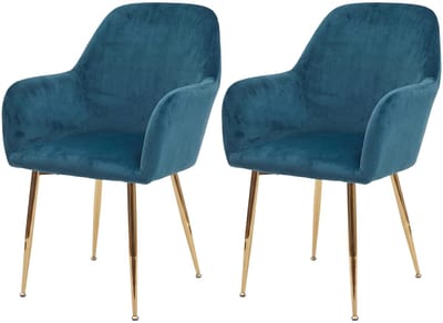 Set van 2 eetkamerstoelen MCW-F18, keukenstoel, retro design ~ fluweel mint, gouden poten