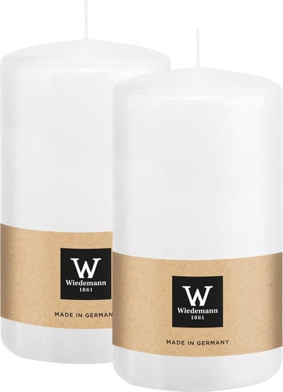 Wiedemann Cilinderkaars/stompkaars - 2x - wit - 12 x 6 cm - 33 branduren - zuilkaarsen