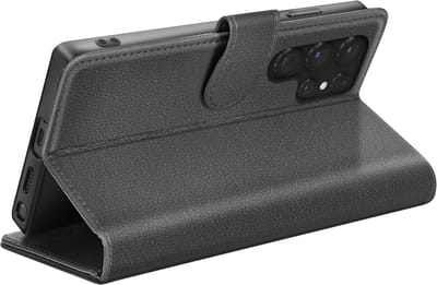 Zanae, Hoesje geschikt voor Samsung Galaxy S22 Ultra - Wallet Case & Stand, Zwart
