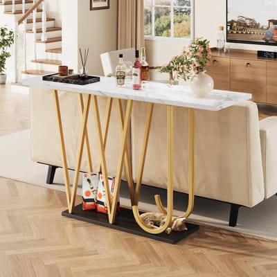 Gangtafel - 1 stuk - 120x29 -5x80 cm Eettafel - keukentafel - balkontafel - houten eettafel - tafelblad met marmerprint