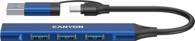 Canyon DS-02 4-in-1 USB-A/C hub, Blauw USB hub - 4 - USB 3.0 - Blauw