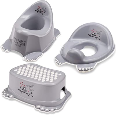 Babypotje Zindelijkheidstraining - Kinderpotje WC-bril - Zindelijk Worden - BPA-vrij Plastic - 36 x 26 x 22 cm - Uil grijs