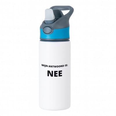 Hacebo® - mijn antwoord is nee waterfles met rietje blauw - Collega - cadeau collega - cadeau - kantoorhumor - grappige cadeau - water fles - 650ML