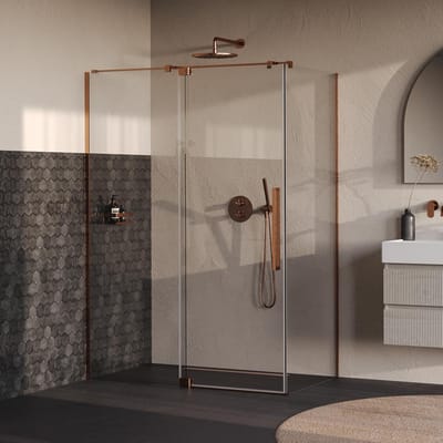 Brauer Stellar - Douchecabine met Draaideur - Helder Glas - 140x80x200 cm - Omkeerbaar - incl. Glascoating - PVD Koper Geborsteld