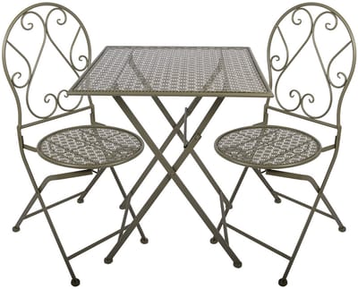 Clayre & Eef Bistroset Bistrotafel Bistrostoel 3-delig 60x60x70 / 50x40x93 cm Groen Metaal