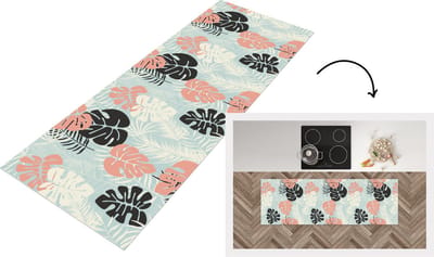 Keukenloper - Loper keuken - Bladeren - Monstera - Pastel - Hawaii - Patronen - 150x50 cm - Keukenloper vinyl