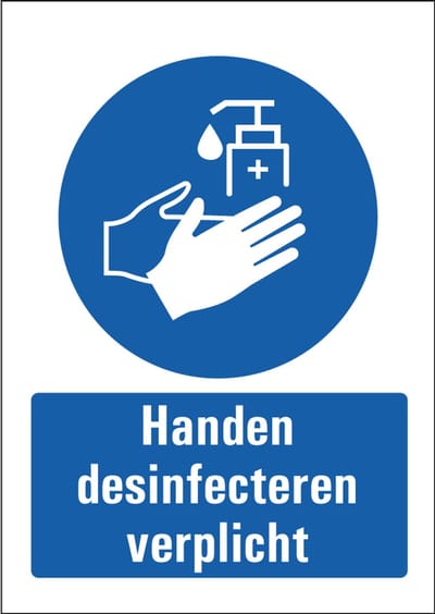 Handen desinfecteren verplicht bord met tekst 148 x 210 mm