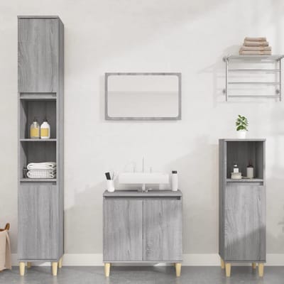 vidaXL - 3-delige - Badkamermeubelset - bewerkt - hout - grijs - sonoma - eikenkleur