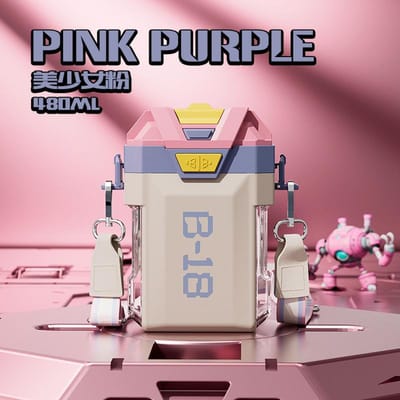 Kinderen Grote Capaciteit Zomer Waterfles Rietje Plastic Beker Jongens en Meisjes Hoge Schoonheid Buiten Draagbaar Creatieve Mecha Beker 0.48L pink