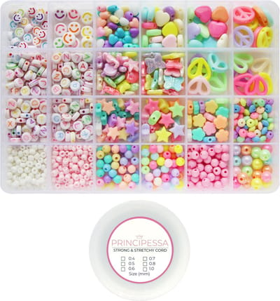 Principessa Pastel trendbox voor kids – Smileys, Letterkralen, Rocailles, Pastelkralen – 900 kralen en andere artikelen