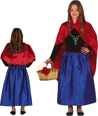 Fiestas Guirca Prinsessen verkleed jurk/kostuum - blauw/rood/zwart - voor meisjes - prinses - zus ijsprinses - incl. cape 110/116