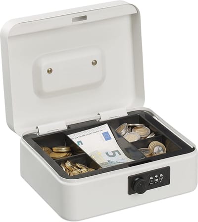 Geldkistje met Cijferslot – 3-Cijferige Code, Metaal, 8,5x20x17 cm, Wit