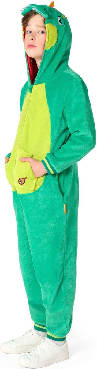 OppoSuits Dino Onesie Kids - Unisex - Dinosaurus Fleece Jumpsuit - Carnavalskleding - Dieren Verkleedpak Voor Kinderen - Groen - Maat: XL - EU158/164 - 14-16 Jaar