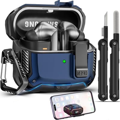 Schokbestendige Beschermhoes voor Galaxy Buds 3 FE, Buds 3 en Buds 3 Pro met Reinigingspen en Carabiner, Ondersteunt Draadloos Opladen en Biedt Optimale Bescherming