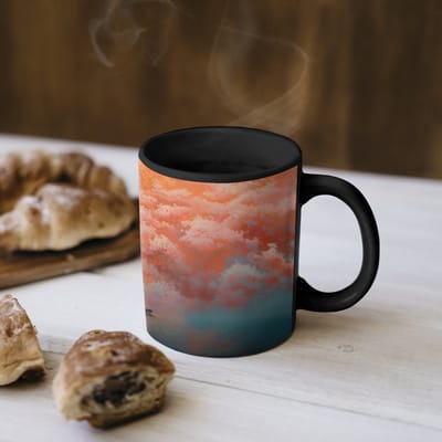 Magische Mok - Foto op Warmte Mokken - Koffiemok - Zee - Boot - Wolken - Oranje - Magic Mok - Beker - 350 ML - Theemok