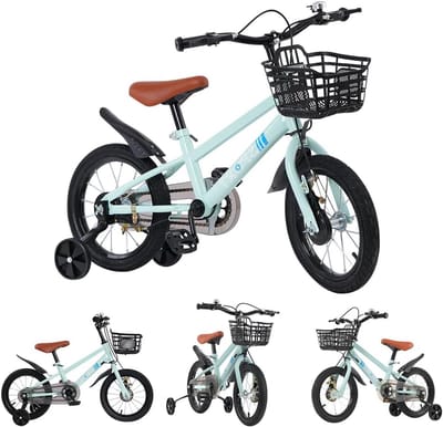 Kinderfiets met mand - Meisjesfiets Jongensfiets - Leren Fietsen - Inclusief Steunwielen - 12-18 inch - Blauw