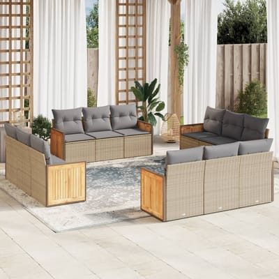 vidaXL - 12-delige - Loungeset - met - kussens - poly - rattan - beige