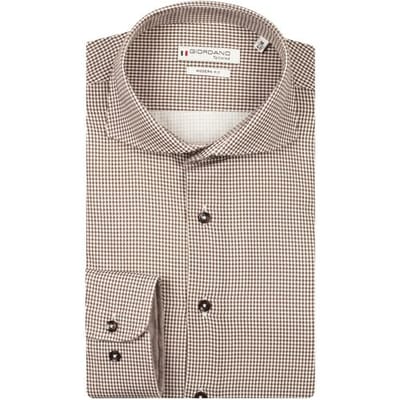 Giordano Overhemd Locarno Soft Brushed Houndstooth Twill Semi Cutaway Collar Donker Bruin / male