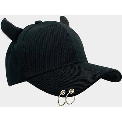 Casquette de Baseball Camouflage Cornes de Diable d'Été pour Femmes Mignonne Polyvalente Décoration Mode Personnalité Hommes Street Hip-Hop Chapeau de Fer 55-59cm black