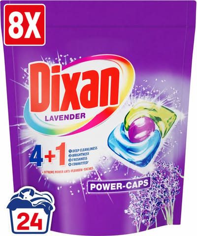 8 x Dixan Power Caps - Wasmiddelcapsules en Vlekverwijderaar - Extreme Power - Gekleurde Was - Lavendel - 24 Wasbeurten