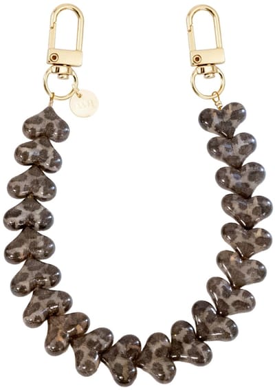 xoxo Wildhearts telefoonkoord - Funky Hearts Charm Cord (Leopard) - Geschikt voor iPhone - Geschikt voor Samsung - Universeel Phone Cord - Telefoonketting - Bedeltje voor telefoon - Telefoonhanger - Ketting met hartjes - Luipaard print