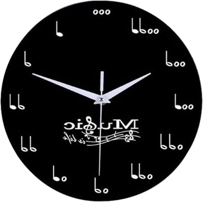 Muzikale Wandklok - Muzieknoot Klok - Muziek Kamer Decor - Stille Bedrijfsmodus - 30 Cm Diameter - Zwart