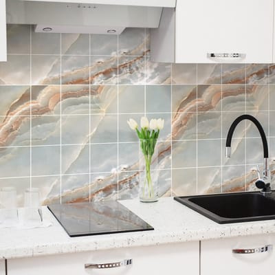 Zelfklevende muurtegelstickers voor keuken en badkamer - 24 Gran Canaria grijze marmertegelstickers - 24 stickers 10x10cm
