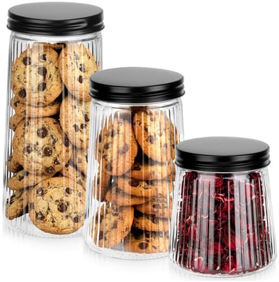 Voorraadpotten Glas met Deksel 1,6 l / 1,1 l / 700 ml 3 stuks - Container voor Losse Producten - Keuken - Voedsel - Doos