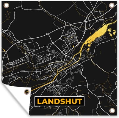 Tuin poster Goud – Duitsland – Plattegrond – Gold – Stadskaart – Kaart – Landshut - 200x200 cm - Tuindoek