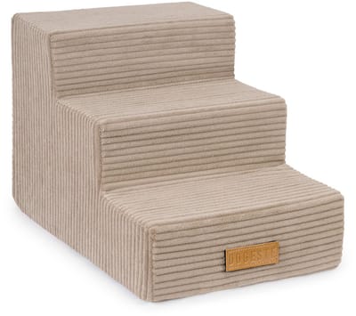 Dogeste hondentrap 3 treden voor hond en kat, opstapje voor bank en bed, antislip, afneembare hoes, ribstof, kleur beige