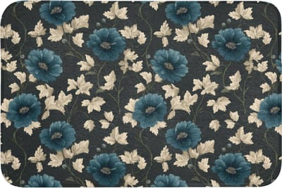 Badmat 90x60 cm - Antislip - Botanisch - Bloemen - Blauw - Badmatten voor badkamer - Badkamermat - Douchemat - Badkamer mat