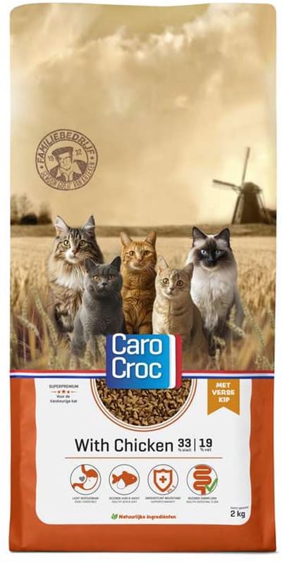 CaroCroc With Chicken 7kg [33/19] met extra catessy stick 5 gram.
