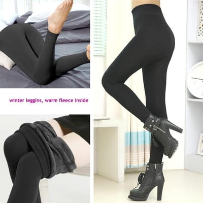 Thermo Legging - Fleece Legging - Gevoerde Legging - Fashion Legging - Dames Legging - Winter Legging - Warme Legging - Zwart - Maat - L