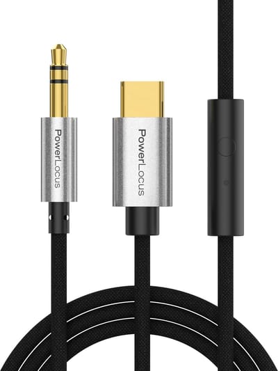 PowerLocus Aux Kabel 3.5mm naar USB-C - Audio Kabel - Met Microfoon - Geschikt voor All Smartphones en Tablet - Male to Male - Gold Plated - 1 meter - Zwart