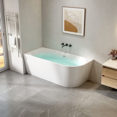 H&F Hoekbad Links 170x78x58 cm Wit Acryl – Inclusief Afvoerset & Click Waste | Modern Design Hoekligbad | Ruimtebesparend Luxe Bad