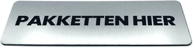 Deurbordje met tekst Pakketten hier - Formaat 150 x 50 mm x 1,6 mm - Incl. plakstrip | Geborstelde RVS-look toplaag | Gratis Verzending | Decoporta