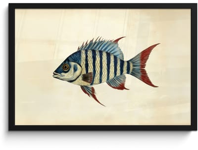 Poster in lijst - Fotolijst 60x40 cm - Posters - Gestreept - Donkerblauw - Rugvin - Vis - Posterlijst zwart - Decoratie - Wanddecoratie woonkamer - Muurdecoratie slaapkamer