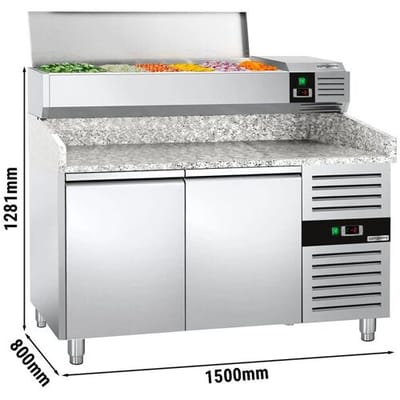 GGM Gastro Pizzakühltisch PREMIUM - 1500x800mm - mit 2 Türen - inkl. Kühlaufsatzvitrine - 7x GN 1/4 Zilver